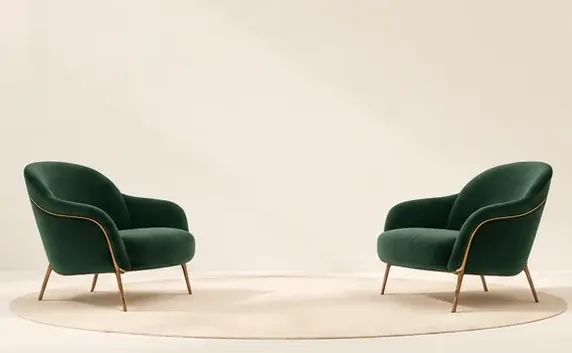 Ilustração de duas poltronas verdes, uma de frente para a outra